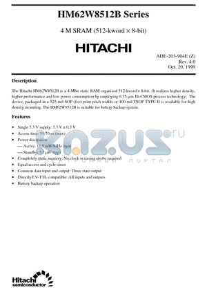 HM62W8512BLFP-7SL datasheet - 4 M SRAM (512-kword x 8-bit)