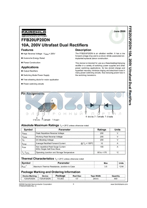 FFB20UP20DN datasheet - 10A, 200V Ultrafast Dual Rectifiers