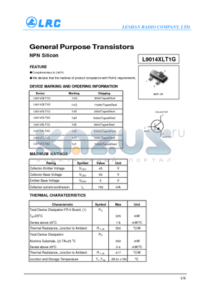 L9014RLT1G datasheet - General Purpose Transistors