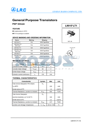 L9015RLT1G datasheet - General Purpose Transistors PNP Silicon