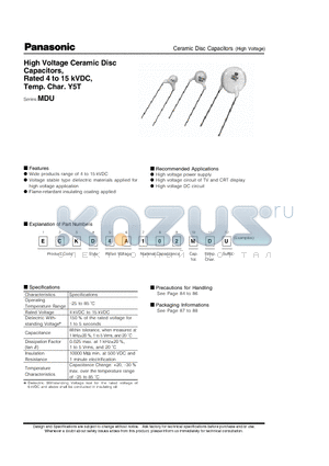 ECKD3K101MDU datasheet - High Voltage Ceramic Disc Capacitors, Rated 4 to 15 kVDC, Temp. Char. Y5T