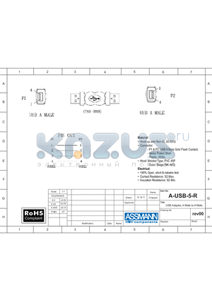 AE10362 datasheet - USB Adapter, A Male to A Male