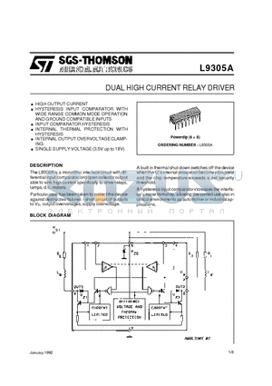 L9305A datasheet - DUAL HIGH CURRENT RELAY DRIVER