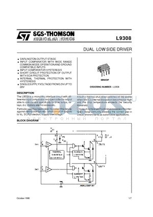 L9308 datasheet - DUAL LOW SIDE DRIVER