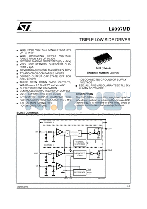 L9337MD datasheet - TRIPLE LOW SIDE DRIVER