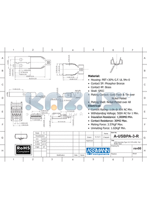 AE10411 datasheet - USB Assembly Type 3.0, 9 Pin A/M