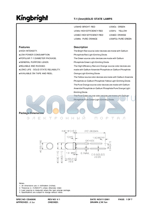 L934GC datasheet - T-1 (3mm)SOLID STATE LAMPS