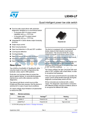L9349-LF datasheet - Quad intelligent power low side switch