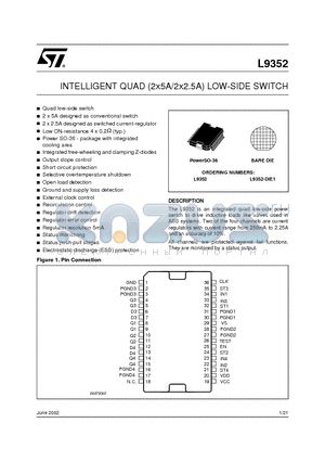 L9352 datasheet - INTELLIGENT QUAD 2X5A/2X2.5A LOW-SIDE SWITCH