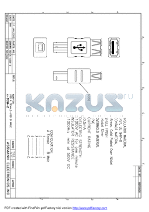 AE1159 datasheet - USB A FEMALE-USB B MALE