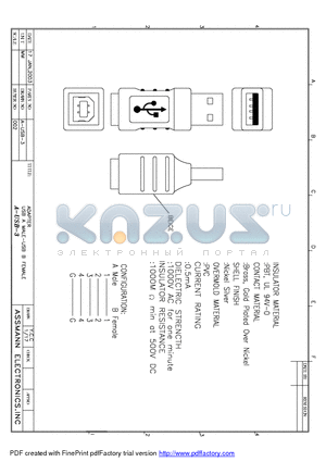 AE1160 datasheet - USB A MALE-USB B FEMALE