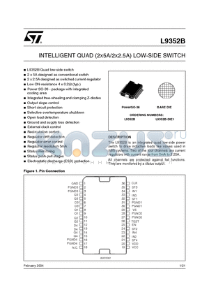 L9352B datasheet - INTELLIGENT QUAD (2X5A/2X2.5A) LOW-SIDE SWITCH