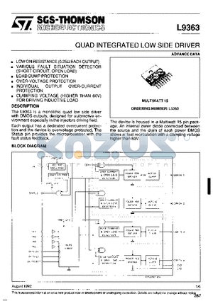 L9363 datasheet - QUAD INTEGRATED LOW SIDE DRIVER