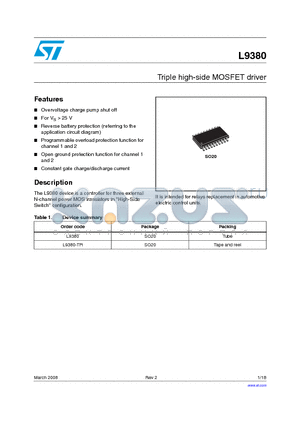 L9380 datasheet - Triple high-side MOSFET driver