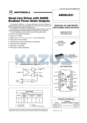 MC26LS31D datasheet - Quad Line Driver with NAND Enabled Three-State Outputs