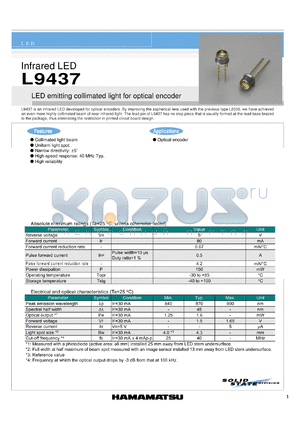 L9437 datasheet - Infrared LED LED emitting collimated light for optical encoder