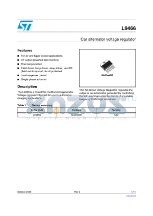 L9466N datasheet - Car alternator voltage regulator