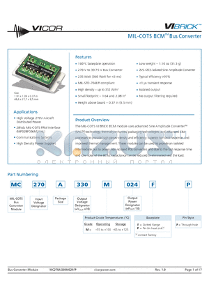 MC270A330M024FP datasheet - MIL-COTS BCM Bus Converter