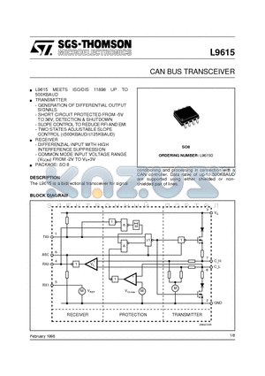 L9615 datasheet - CAN BUS TRANSCEIVER