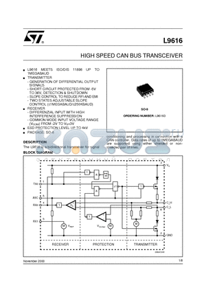 L9616 datasheet - HIGH SPEED CAN BUS TRANSCEIVER