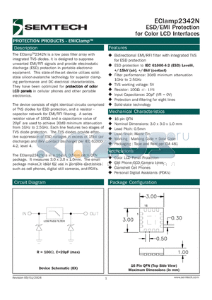ECLAMP2342N.TCT datasheet - ESD/EMI Protection for Color LCD Interfaces
