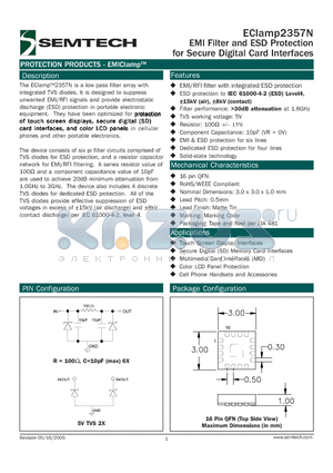 ECLAMP2357N.TCT datasheet - EMI Filter and ESD Protection for Secure Digital Card Interfaces