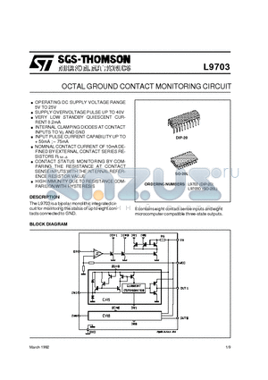 L9703 datasheet - OCTAL GROUND CONTACT MONITORING CIRCUIT