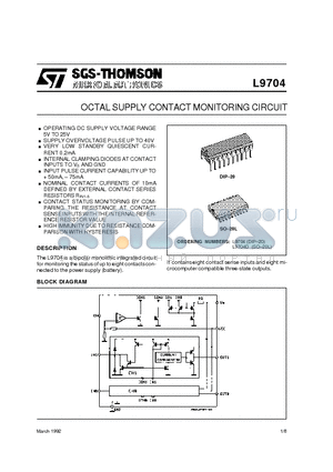 L9704 datasheet - OCTAL SUPPLY CONTACT MONITORING CIRCUIT