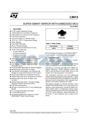 L9813 datasheet - SUPER SMART MIRROR WITH EMBEDDED MCU