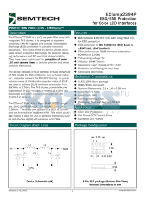 ECLAMP2394P datasheet - ESD/EMI Protection for Color LCD Interfaces