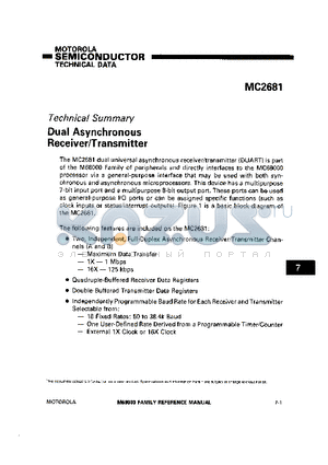 MC2681 datasheet - Dual Asychronous Receiver/Transmitter