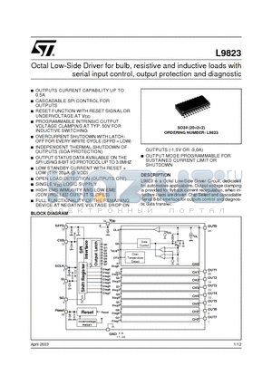 L9823 datasheet - Octal Low-Side Driver for bulb, resistive and inductive loads with serial input control, output protection and diagnostic