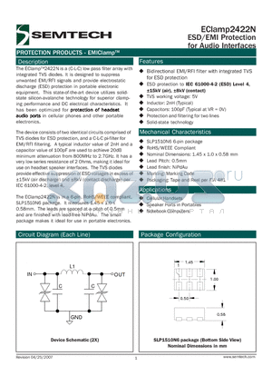 ECLAMP2422N datasheet - ESD/EMI Protection for Audio Interfaces