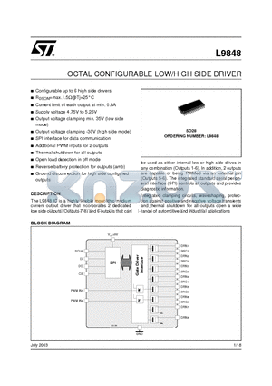 L9848 datasheet - OCTAL CONFIGURABLE LOW/HIGH SIDE DRIVER