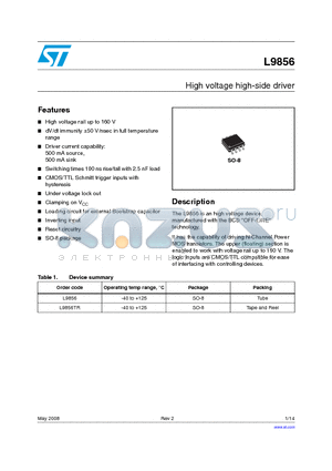 L9856 datasheet - High voltage high-side driver