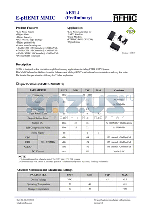 AE314 datasheet - E-pHEMT MMIC