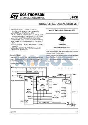 L98SI datasheet - OCTAL SERIAL SOLENOID DRIVER