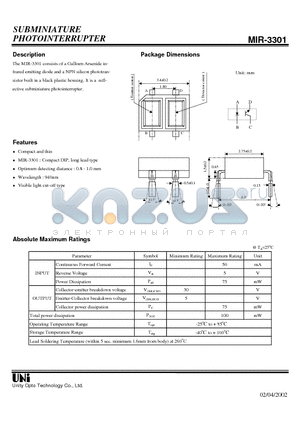 MIR-3301 datasheet - SUBMINIATURE PHOTOINTERRUPTER