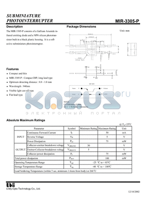 MIR-3305-P datasheet - SUBMINIATURE PHOTOINTERRUPTER