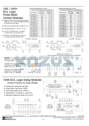 ECLHPW-25 datasheet - 10K / 10KH ECL Logic Pulse Width Control Modules