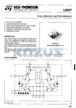 L9937 datasheet - FULL BRIDGE MOTOR DRIVER