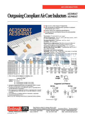 AE350RAT datasheet - Outgassing Compliant Air Core Inductors