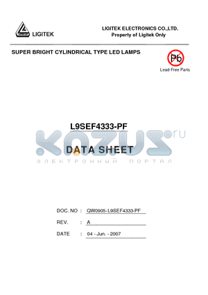 L9SEF4333-PF datasheet - SUPER BRIGHT CYLINDRICAL TYPE LED LAMPS