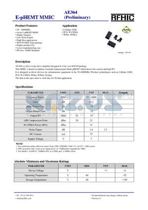 AE364 datasheet - E-pHEMT MMIC