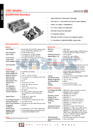 ECM140US12 datasheet - AC-DC Power Supplies