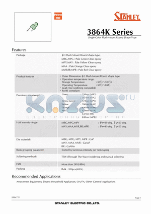 MAA3864K datasheet - Single Color Flush Mount Round Shape Type