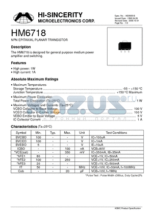 HM6718 datasheet - NPN EPITAXIAL PLANAR TRANSISTOR