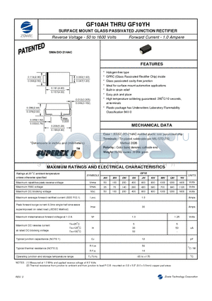 GF10BH datasheet - SURFACE MOUNT GLASS PASSIVATED JUNCTION RECTIFIER