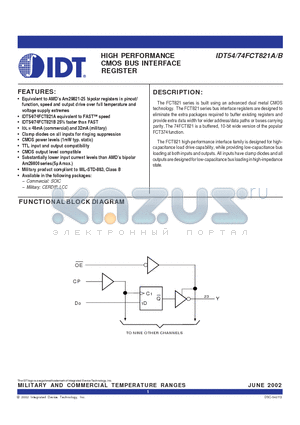 IDT54FCT821ADSO datasheet - HIGH PERFORMANCE CMOS BUS INTERFACE REGISTER