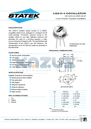 LQXO-4 datasheet - Low Power Crystal Oscillator